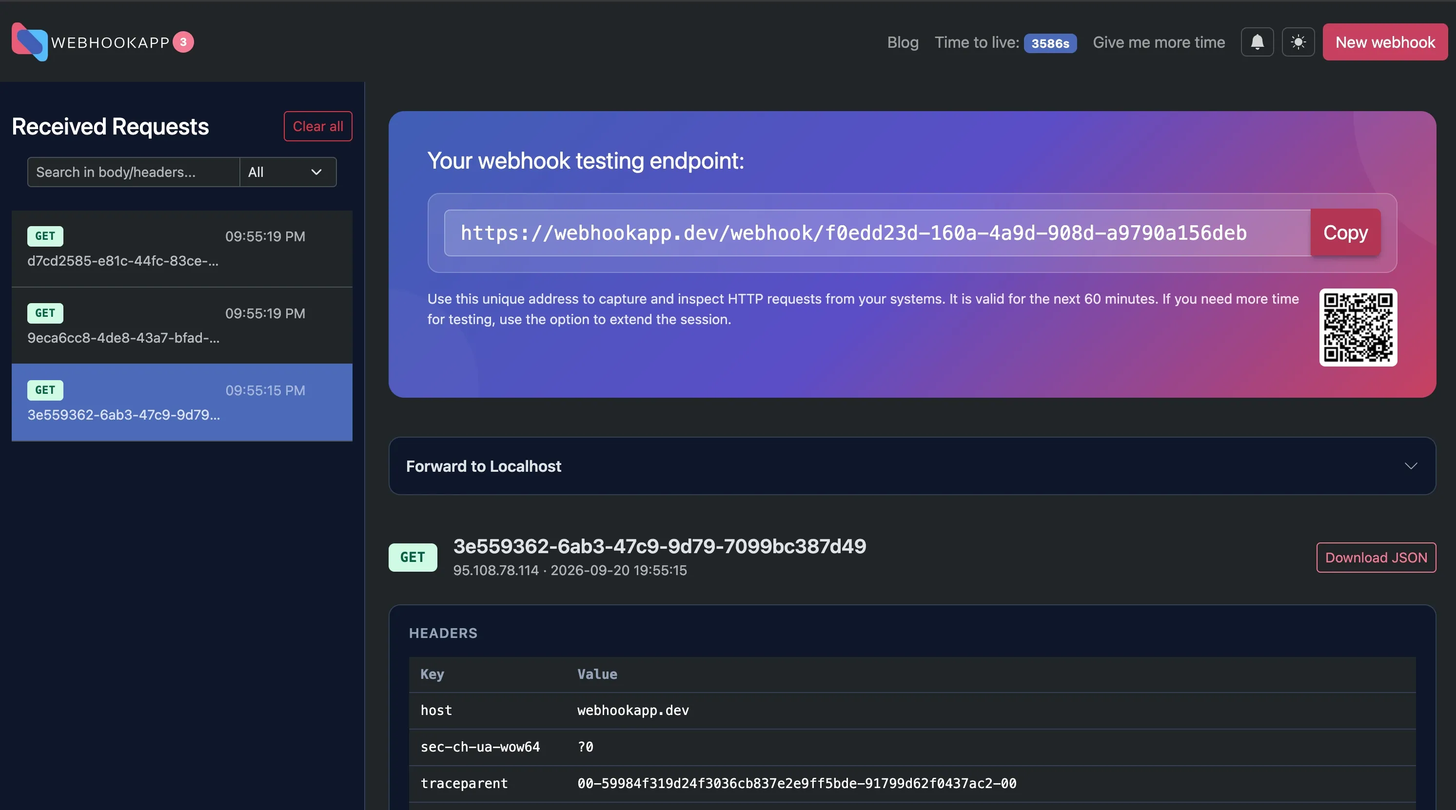 WebhookApp: odebrane żądania